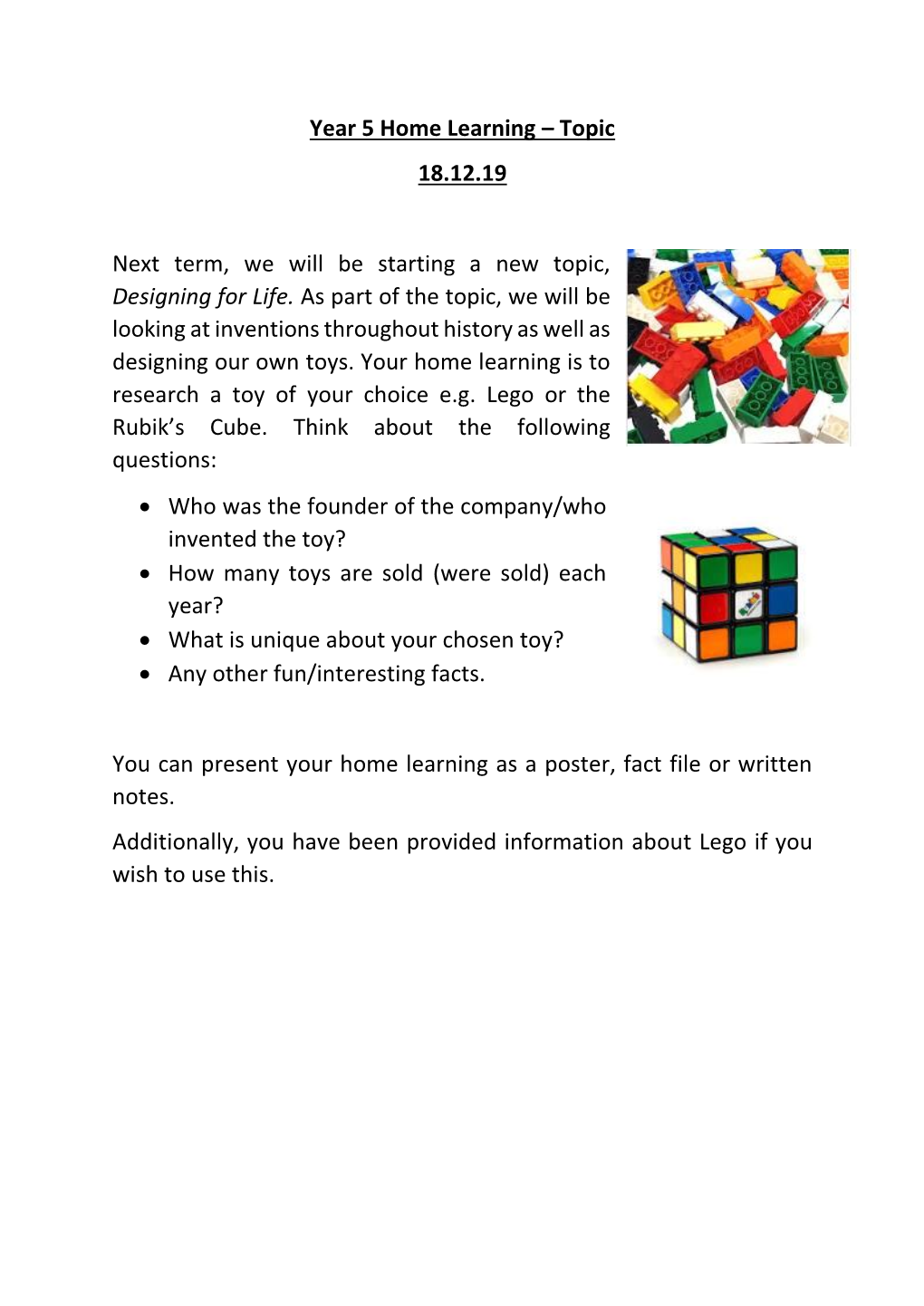 Year 5 Home Learning – Topic 18.12.19 Next Term, We Will Be