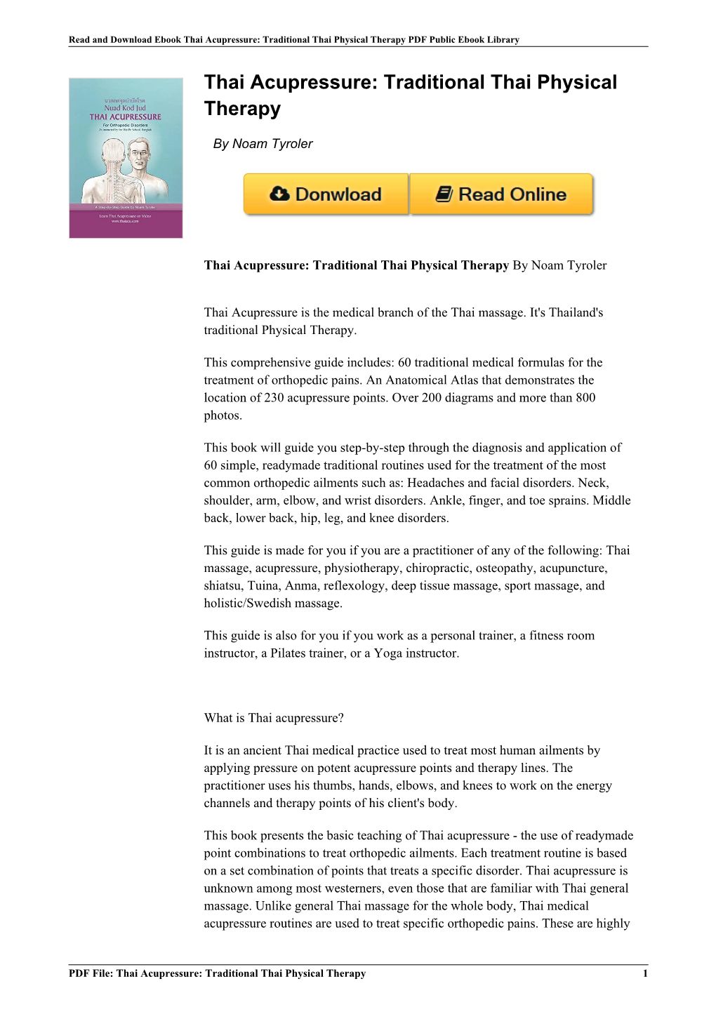 [BOOK]⋙ Thai Acupressure: Traditional Thai Physical Therapy