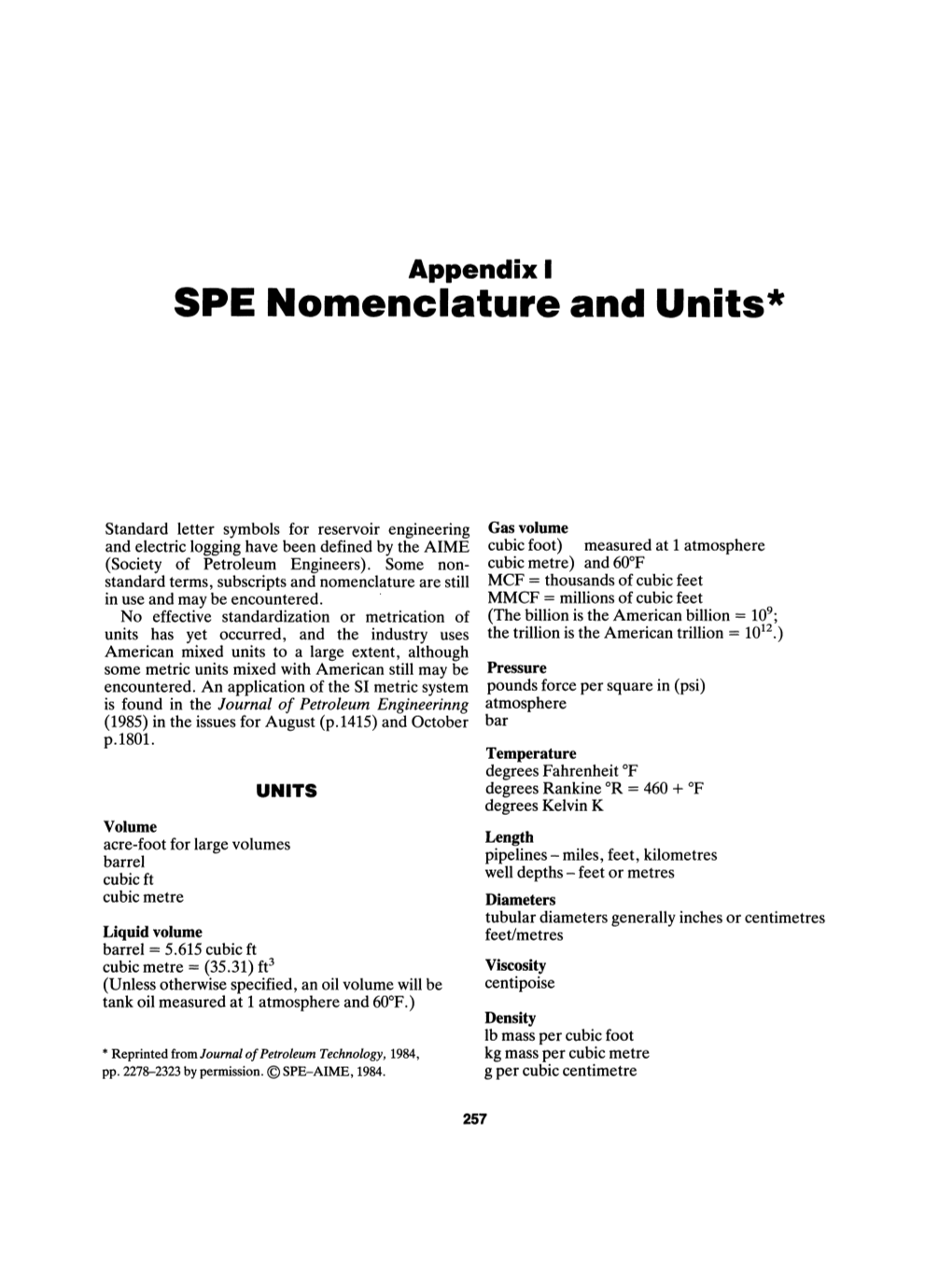 SPE Nomenclature and Units·