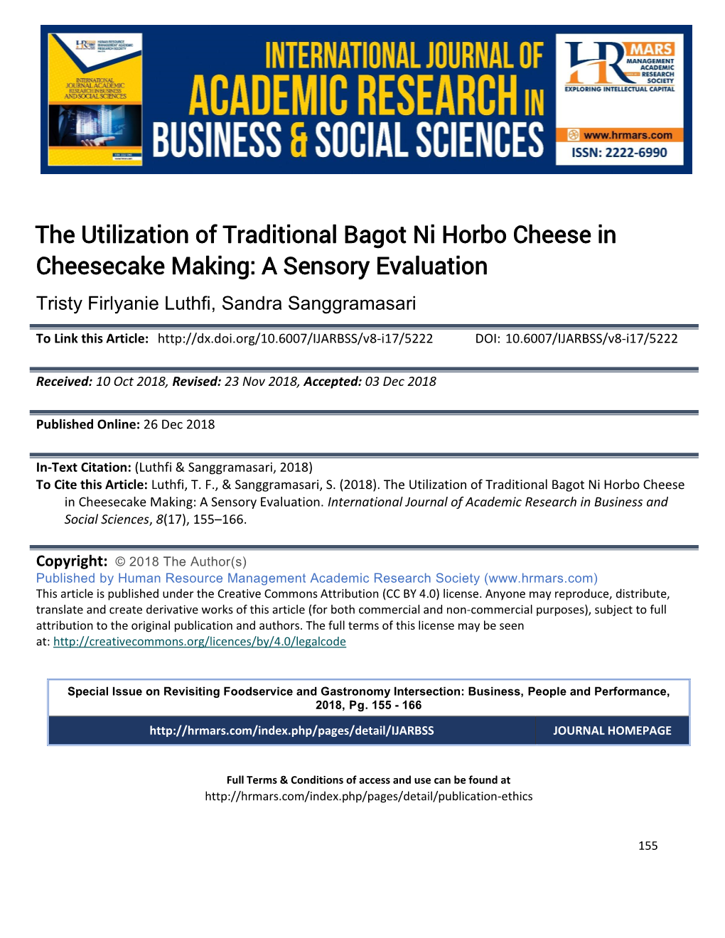 The Utilization of Traditional Bagot Ni Horbo Cheese in Cheesecake Making: a Sensory Evaluation