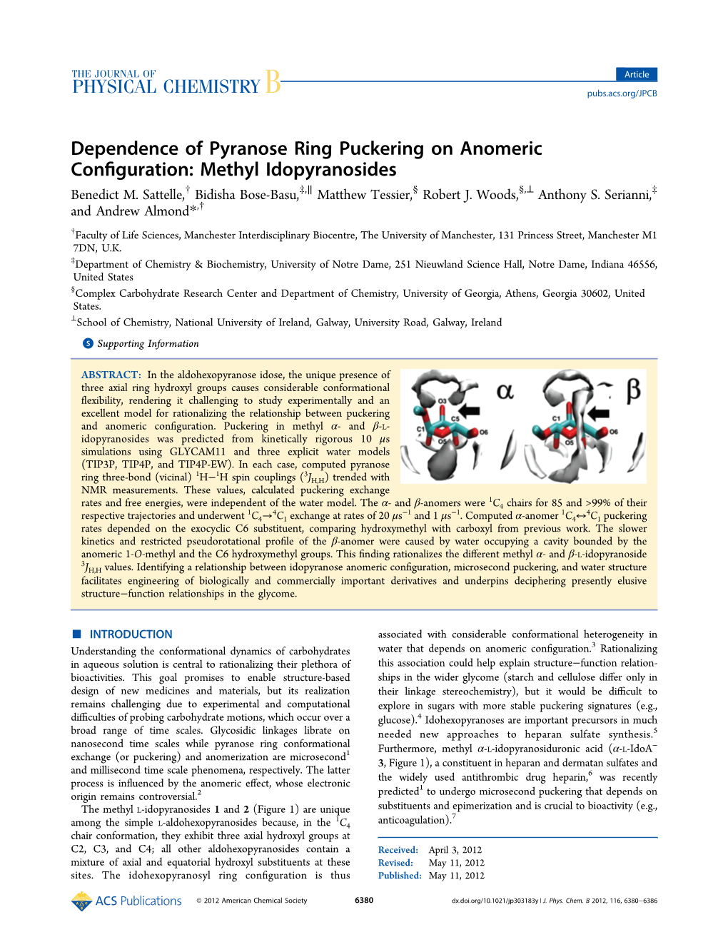 Dependence of Pyranose Ring Puckering on Anomeric Configuration