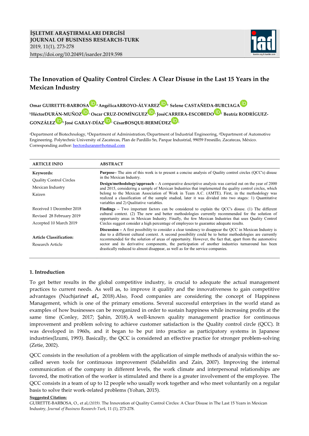 The Innovation of Quality Control Circles: a Clear Disuse in the Last 15 Years in the Mexican Industry