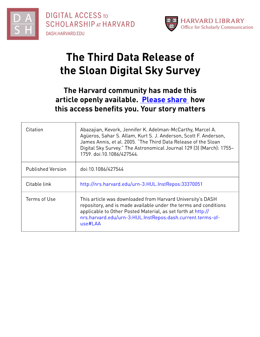 The Third Data Release of the Sloan Digital Sky Survey