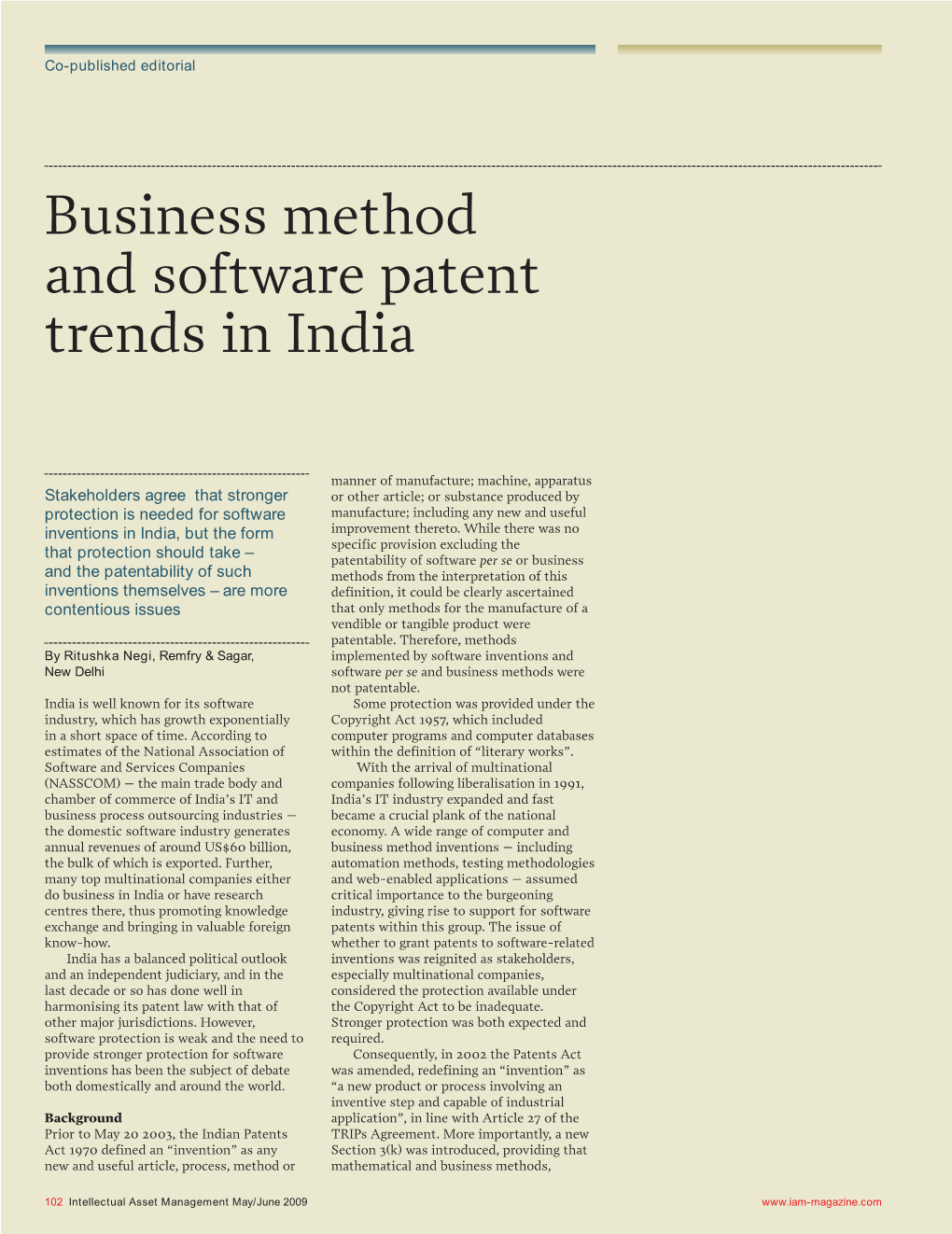 Business Method and Software Patent Trends in India