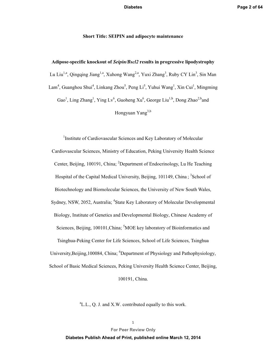 SEIPIN and Adipocyte Maintenance Adipose-Specific