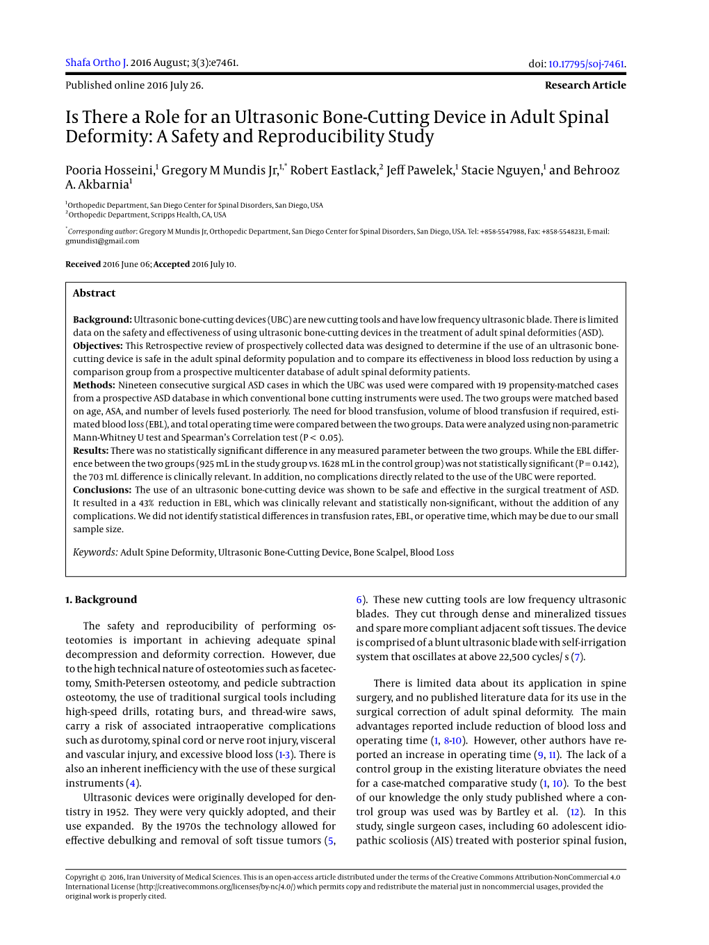 Is There a Role for an Ultrasonic Bone-Cutting Device in Adult Spinal Deformity: a Safety and Reproducibility Study