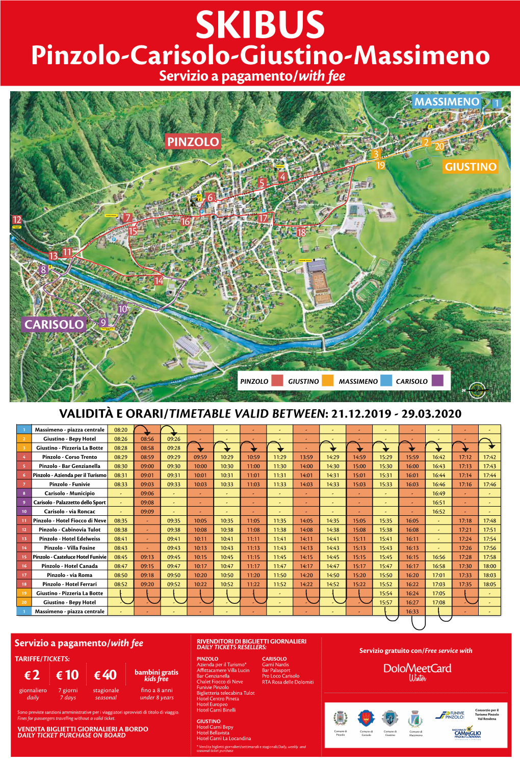 Pinzolo-Carisolo-Giustino-Massimeno Servizio a Pagamento/With Fee