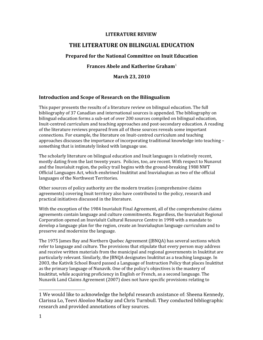 Briefing Paper: the Literature Onbilingual Education