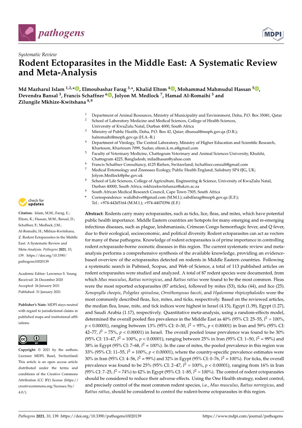 Rodent Ectoparasites in the Middle East: a Systematic Review and Meta-Analysis