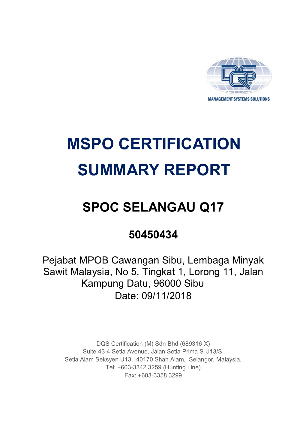 Mspo Certification Summary Report Spoc Selangau Q17 50450434
