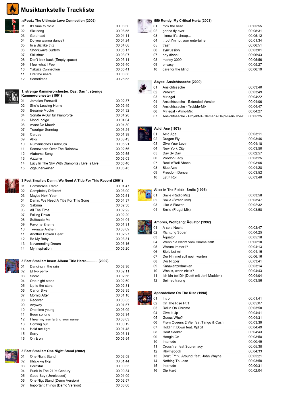 Musiktankstelle Trackliste