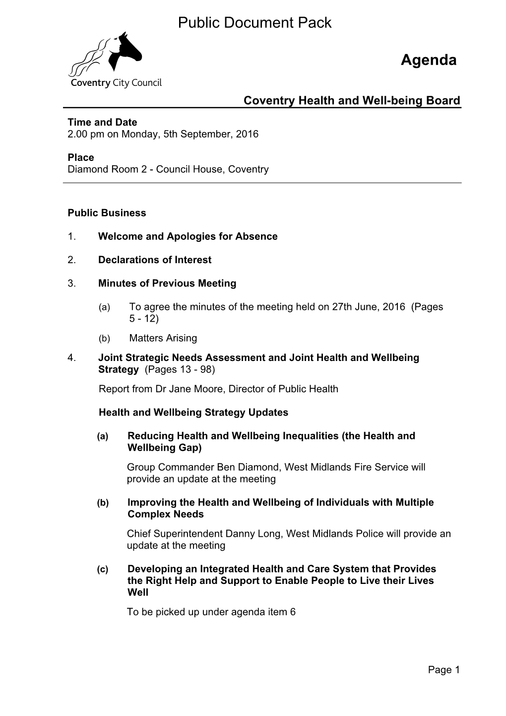 (Public Pack)Agenda Document for Coventry Health and Well-Being