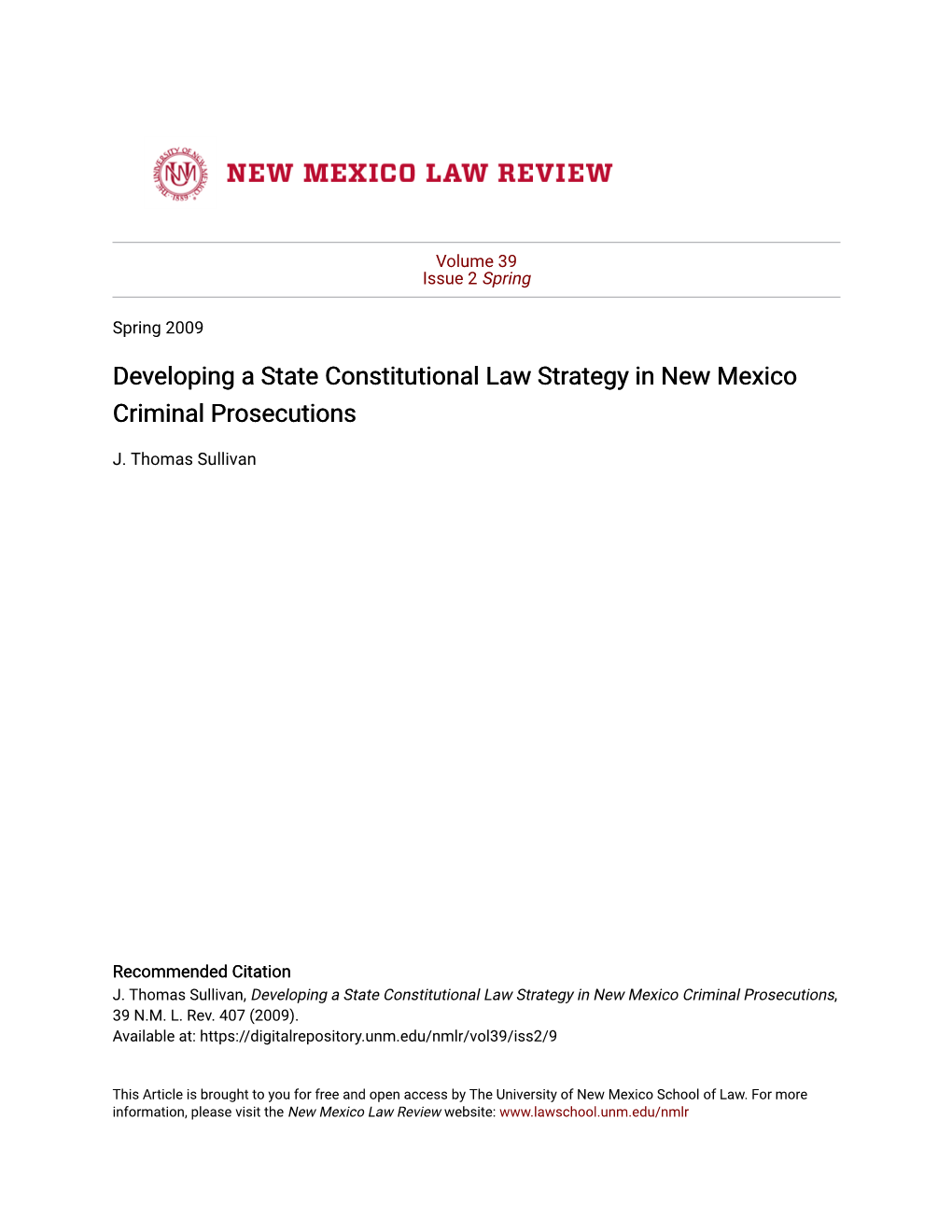 Developing a State Constitutional Law Strategy in New Mexico Criminal Prosecutions