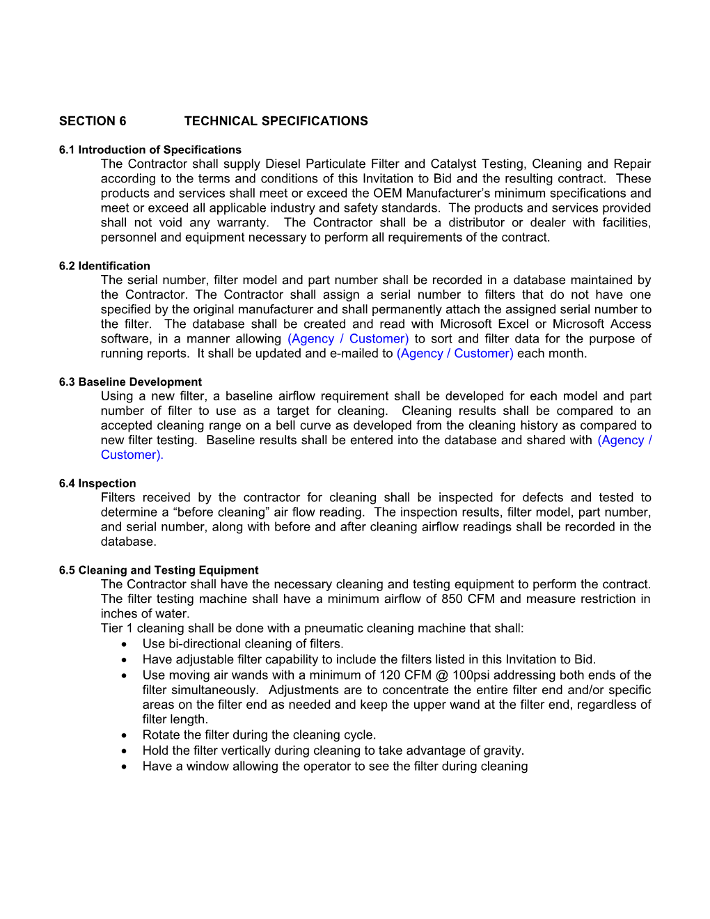 Section 6 Technical Specifications