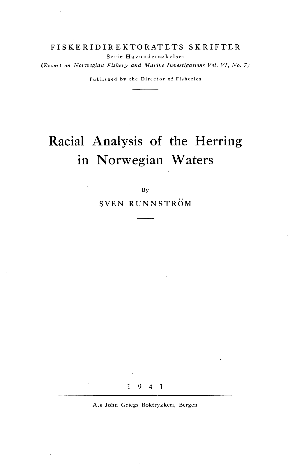 Racial Analysis of the Herring in Norwegian Waters