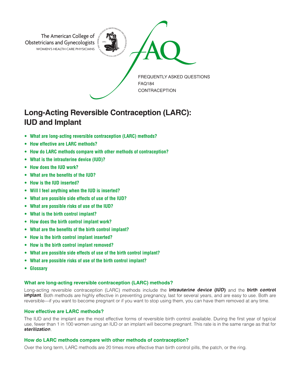 Long-Acting Reversible Contraception (LARC): IUD and Implant