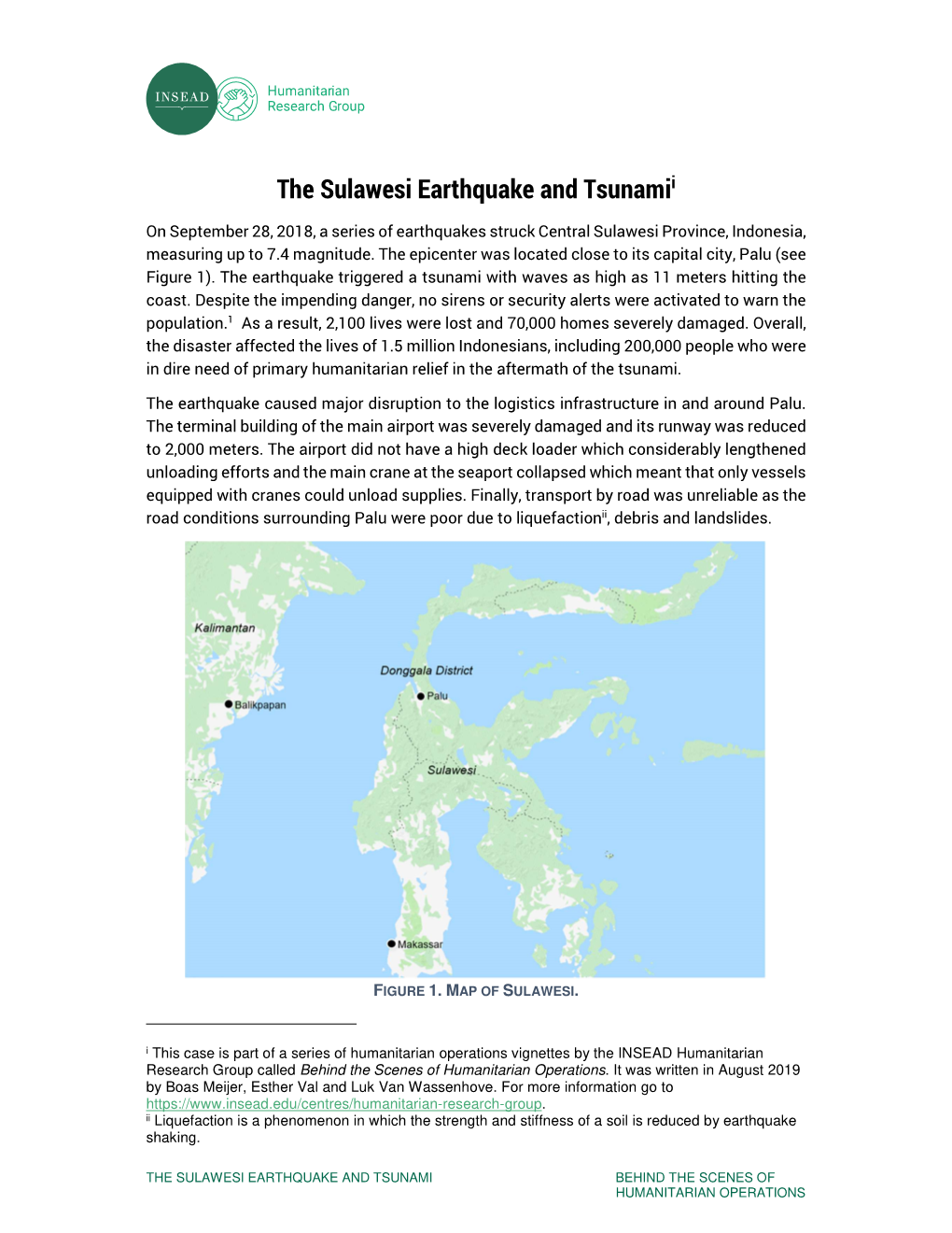 The Sulawesi Earthquake and Tsunami I