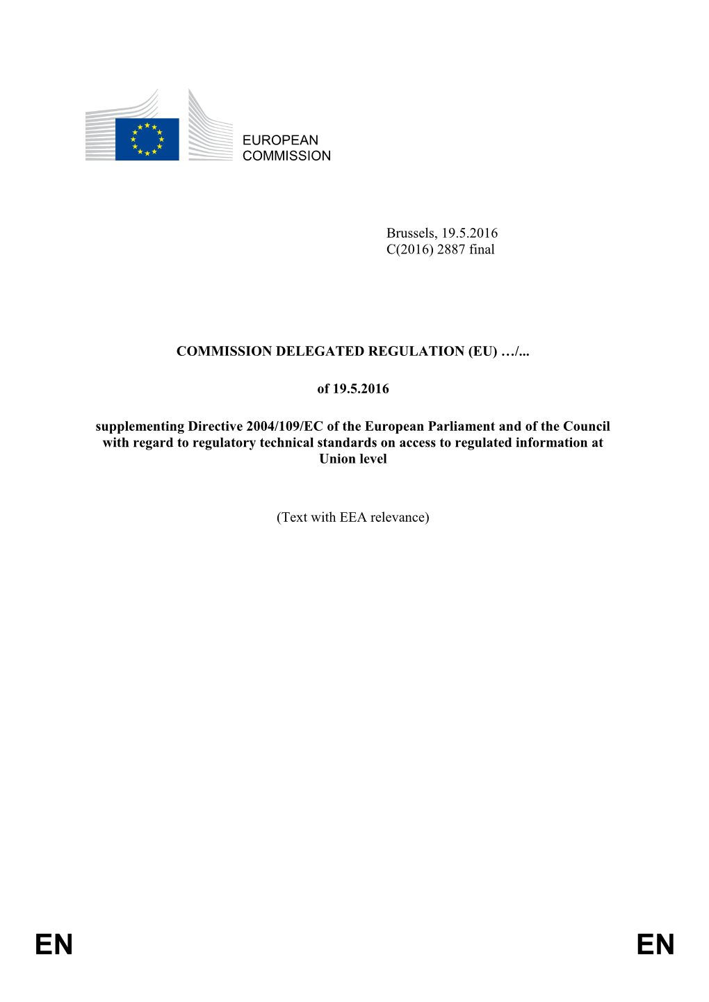 2887 Final COMMISSION DELEGATED REGULATION (EU)