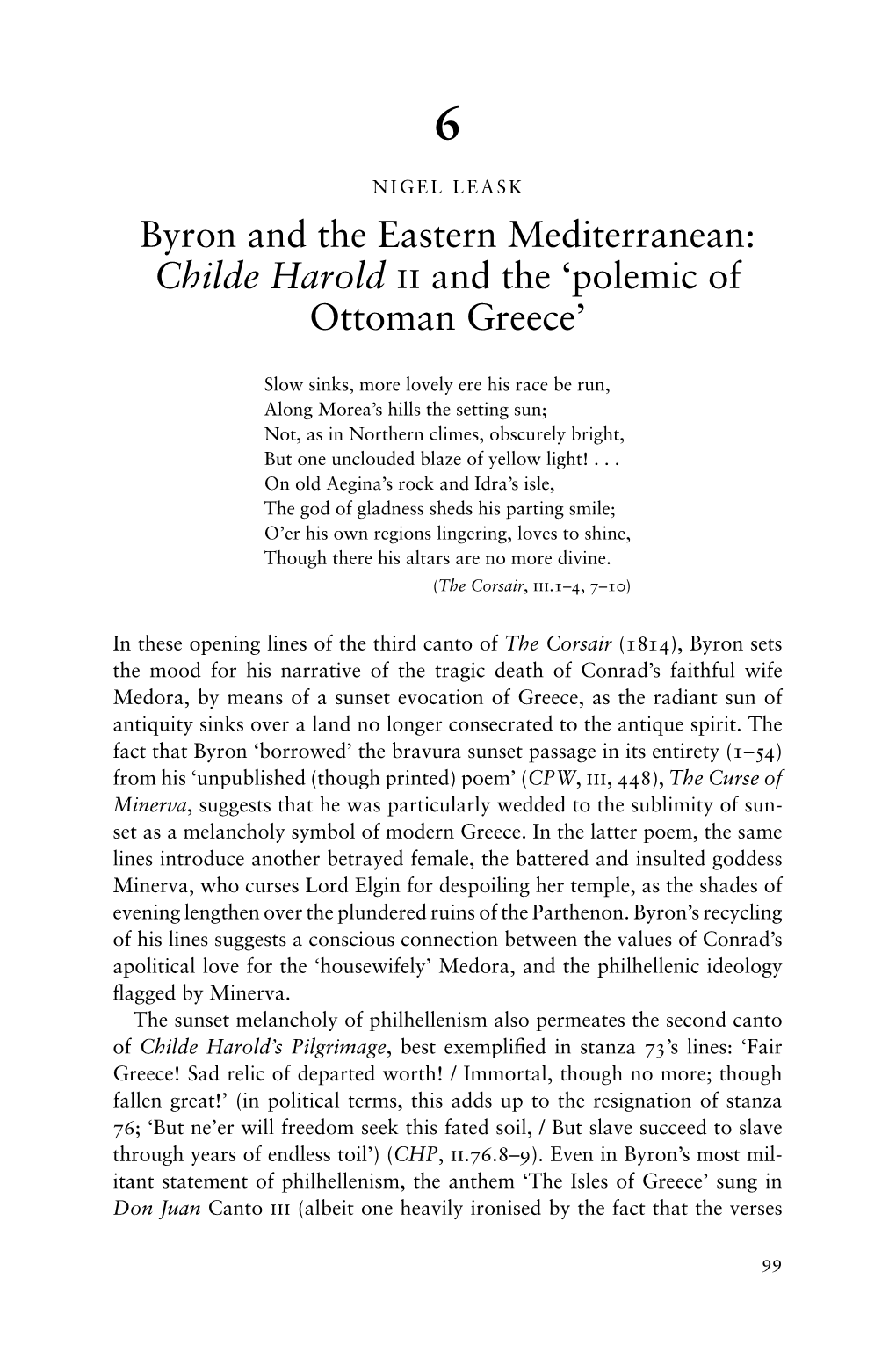 Byron and the Eastern Mediterranean: Childe Harold Ii and the ‘Polemic of Ottoman Greece’