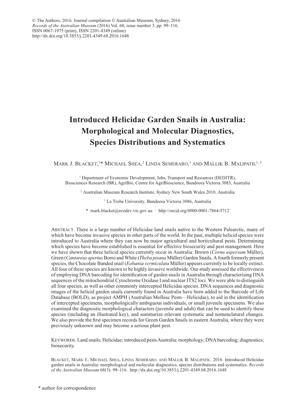 Introduced Helicidae Garden Snails in Australia: Morphological and Molecular Diagnostics, Species Distributions and Systematics