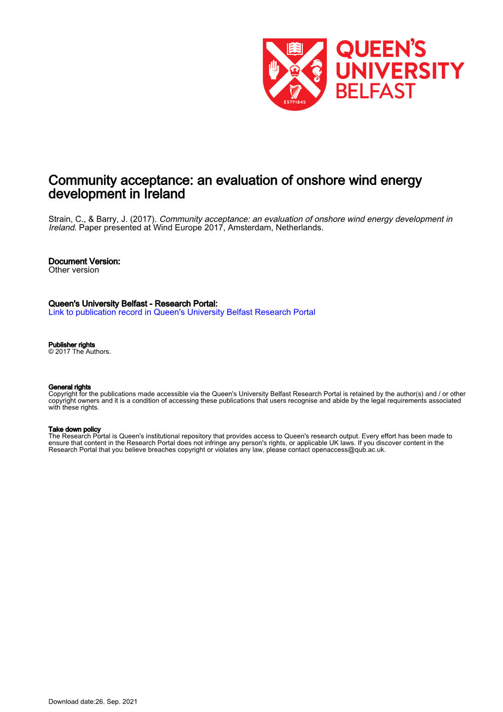 An Evaluation of Onshore Wind Energy Development in Ireland
