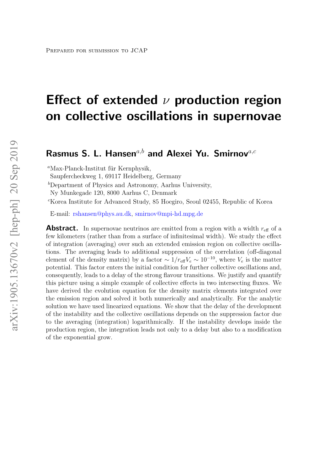 Effect of Extended Ν Production Region on Collective Oscillations in Supernovae