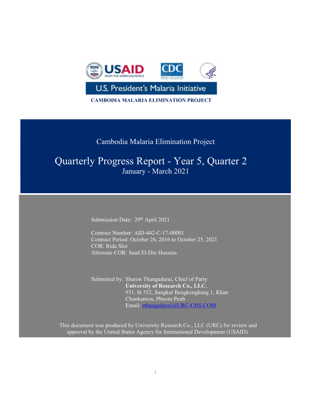 Quarterly Progress Report - Year 5, Quarter 2 January - March 2021