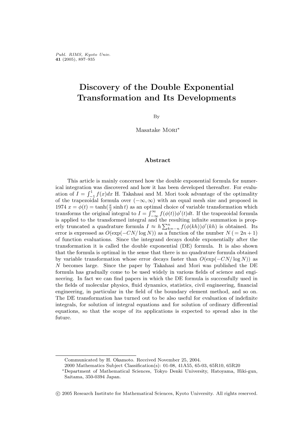 Discovery of the Double Exponential Transformation and Its Developments