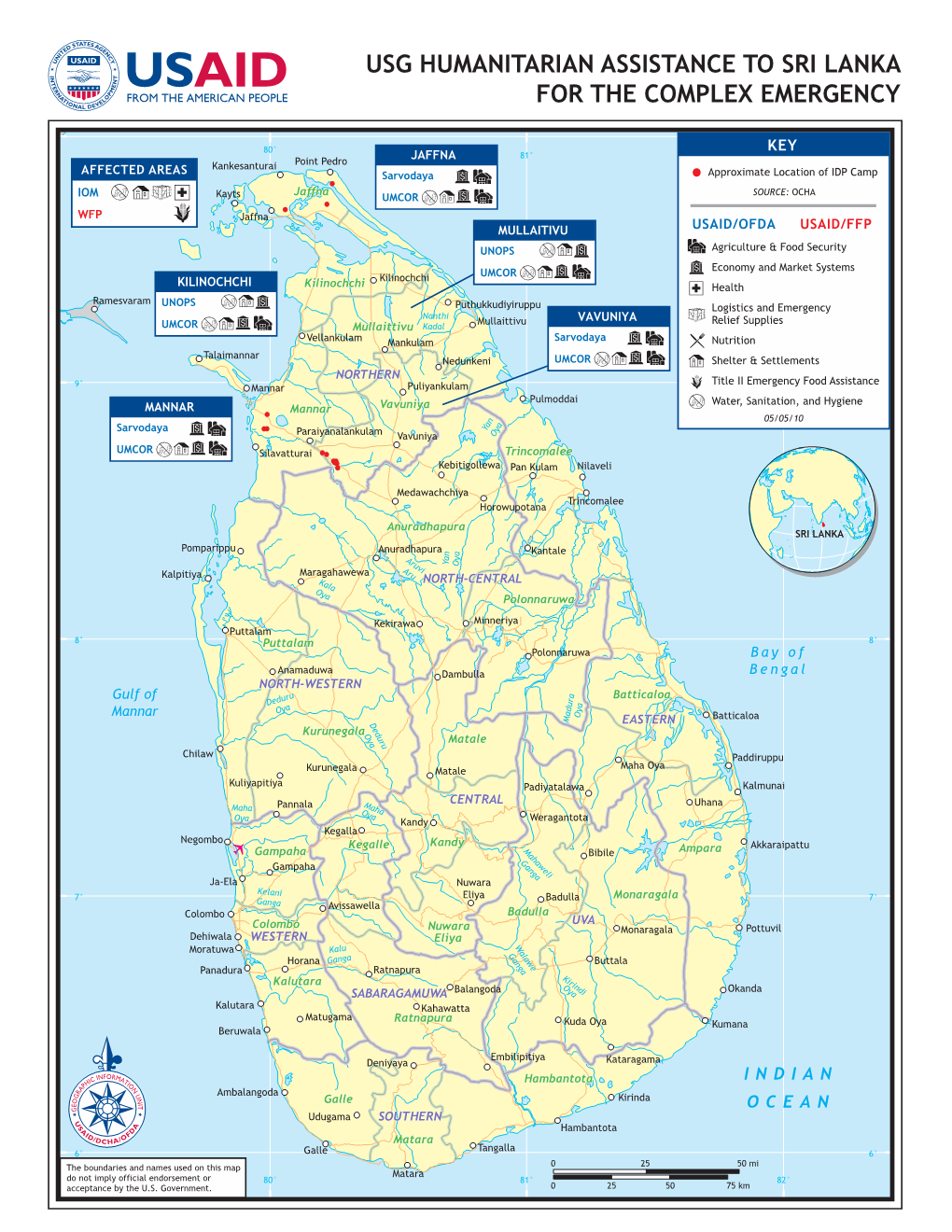 USAID/OFDA Sri Lanka Program Map 5/5/2010