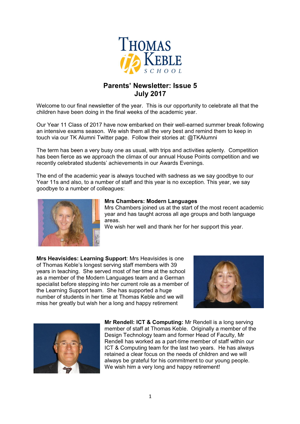 Parents' Newsletter: Issue 5 July 2017