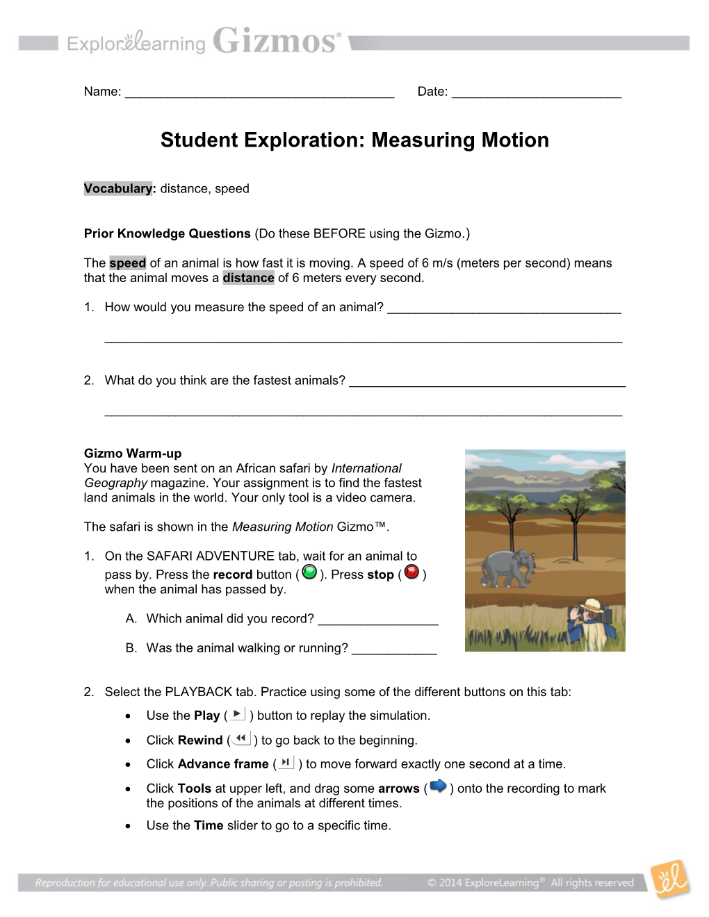 Student Exploration: Measuring Motion