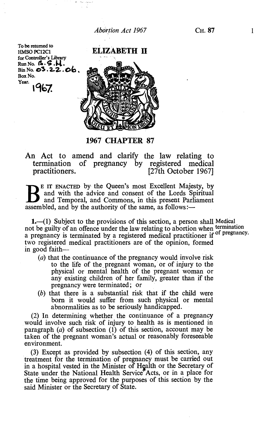 Abortion Act 1967 CH
