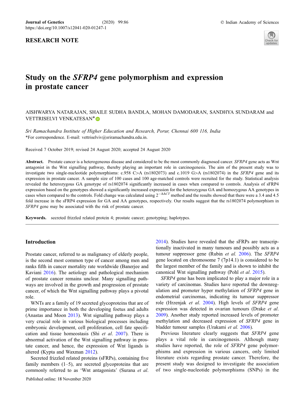 Study on the SFRP4 Gene Polymorphism and Expression in Prostate Cancer