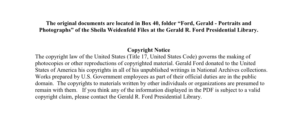 Ford, Gerald - Portraits and Photographs” of the Sheila Weidenfeld Files at the Gerald R