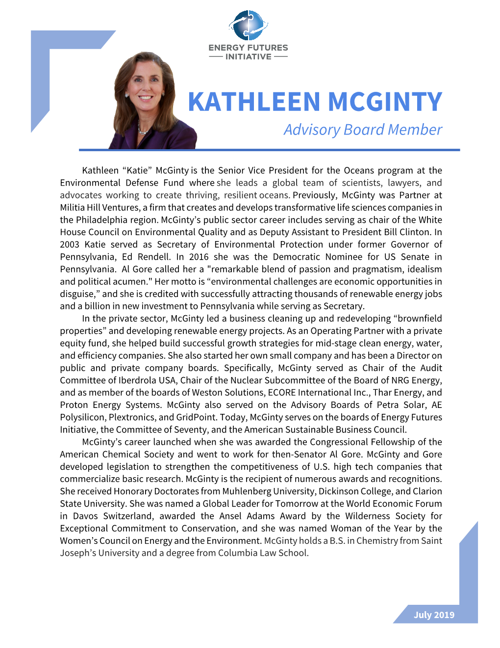KATHLEEN MCGINTY Advisory Board Member