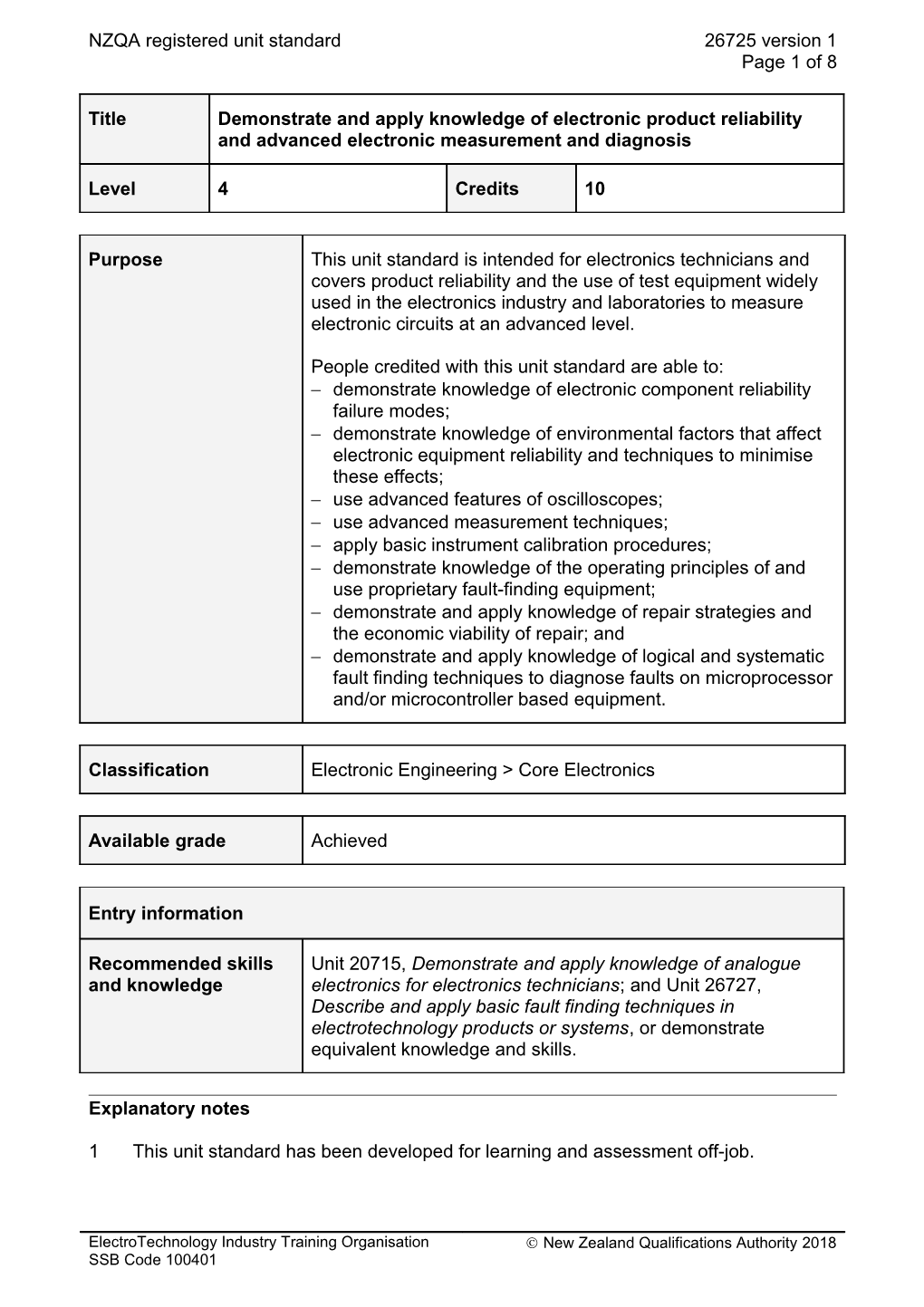 26725 Demonstrate and Apply Knowledge of Electronic Product Reliability and Advanced Electronic