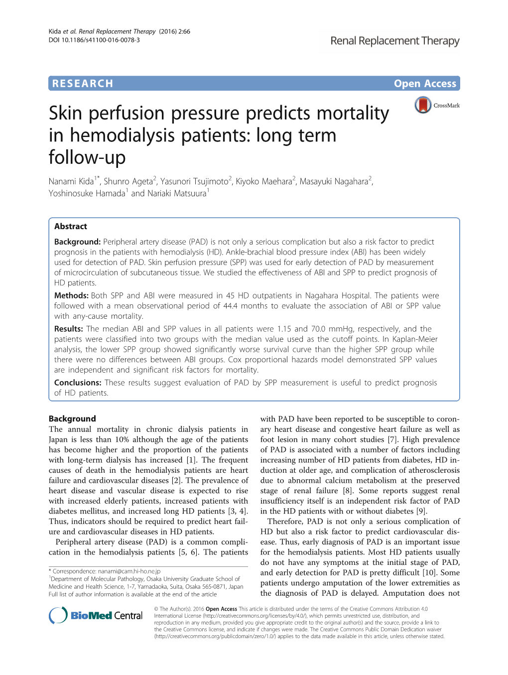 Skin Perfusion Pressure Predicts Mortality in Hemodialysis Patients