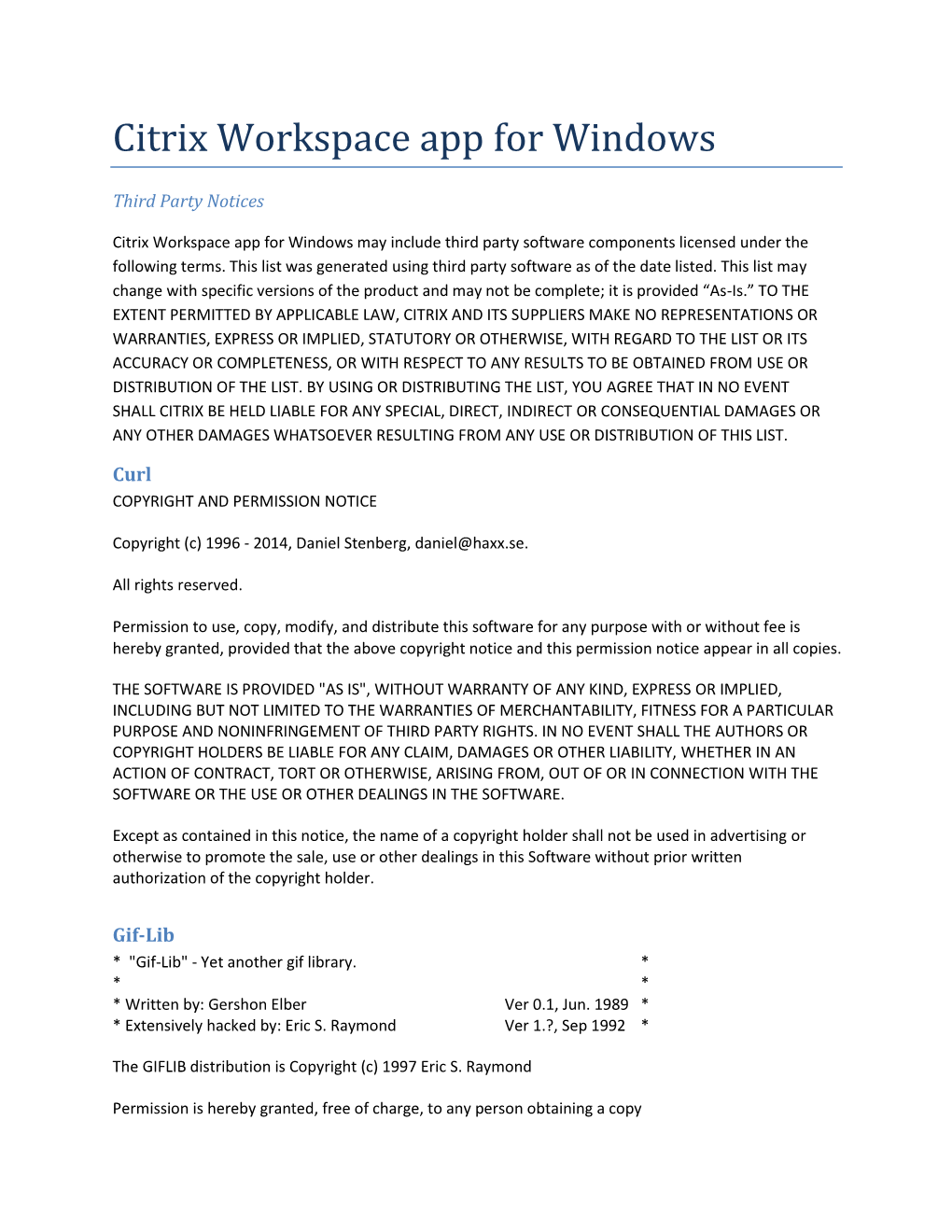 Citrix Workspace App for Windows Third-Party Notices