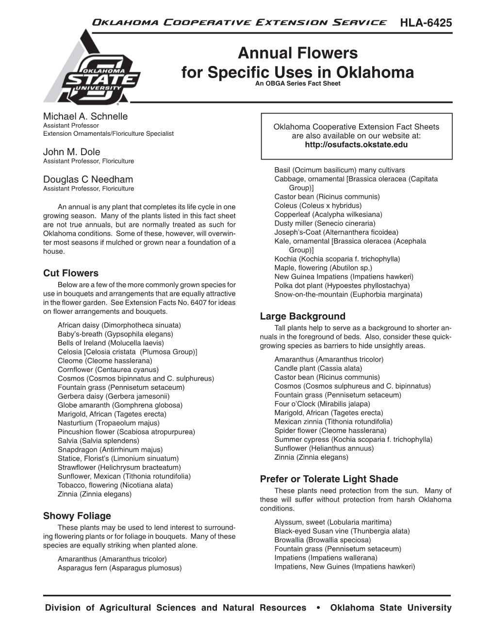 Annual Flowers for Specific Uses in Oklahoma an OBGA Series Fact Sheet