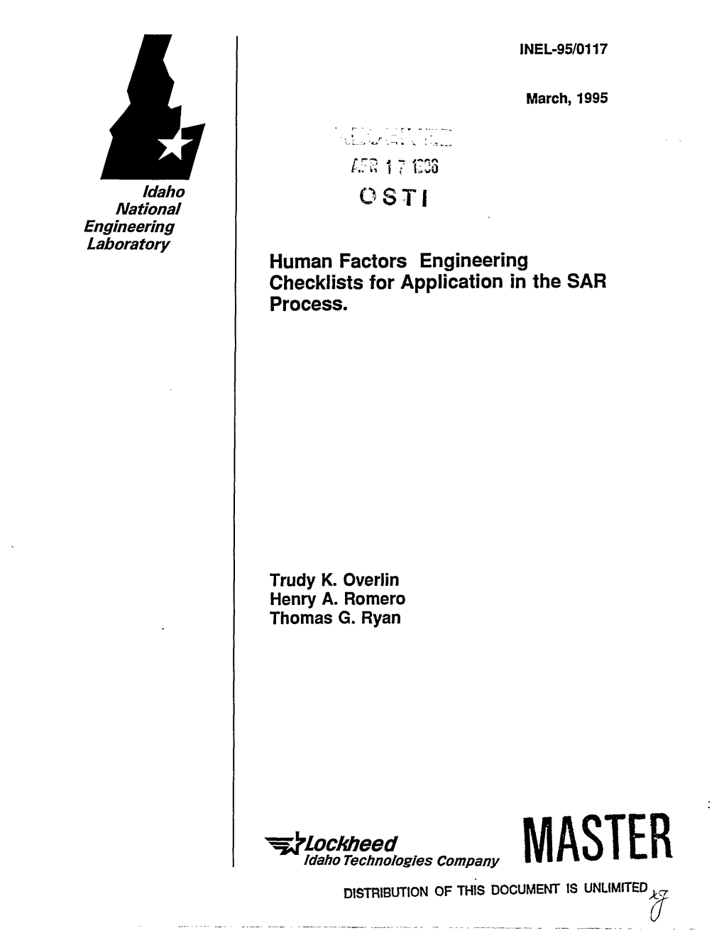 Human Factors Engineering Checklists for Application in the SAR Process
