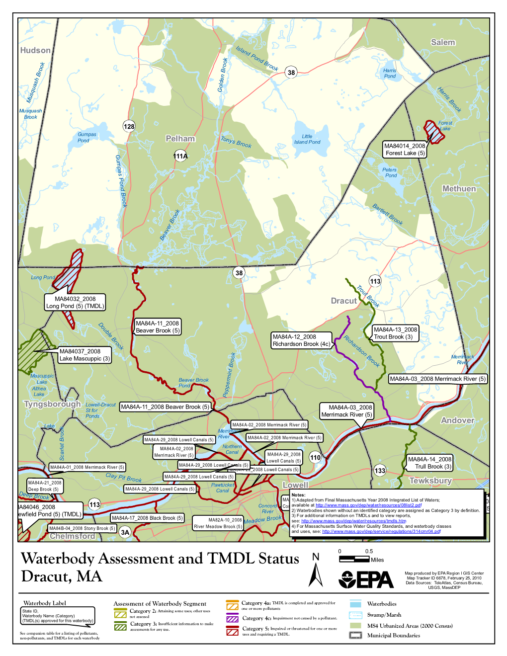 Dracut, MA Waterbody Assessment, 305(B)/303(D)