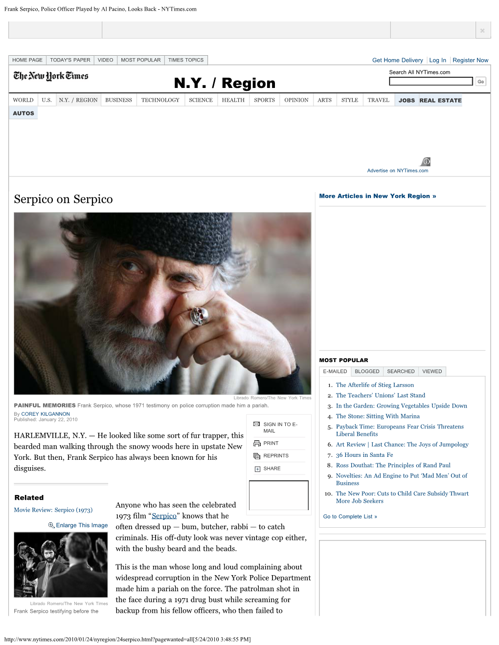 Frank Serpico, Police Officer Played by Al Pacino, Looks Back - Nytimes.Com