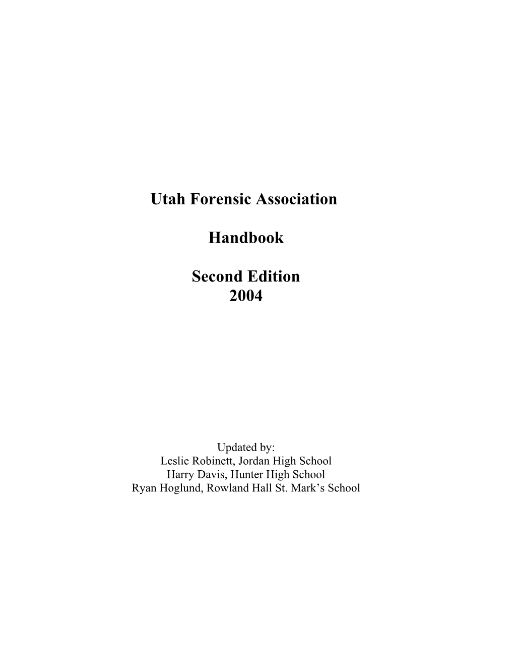 Utah Forensics Association Handbook