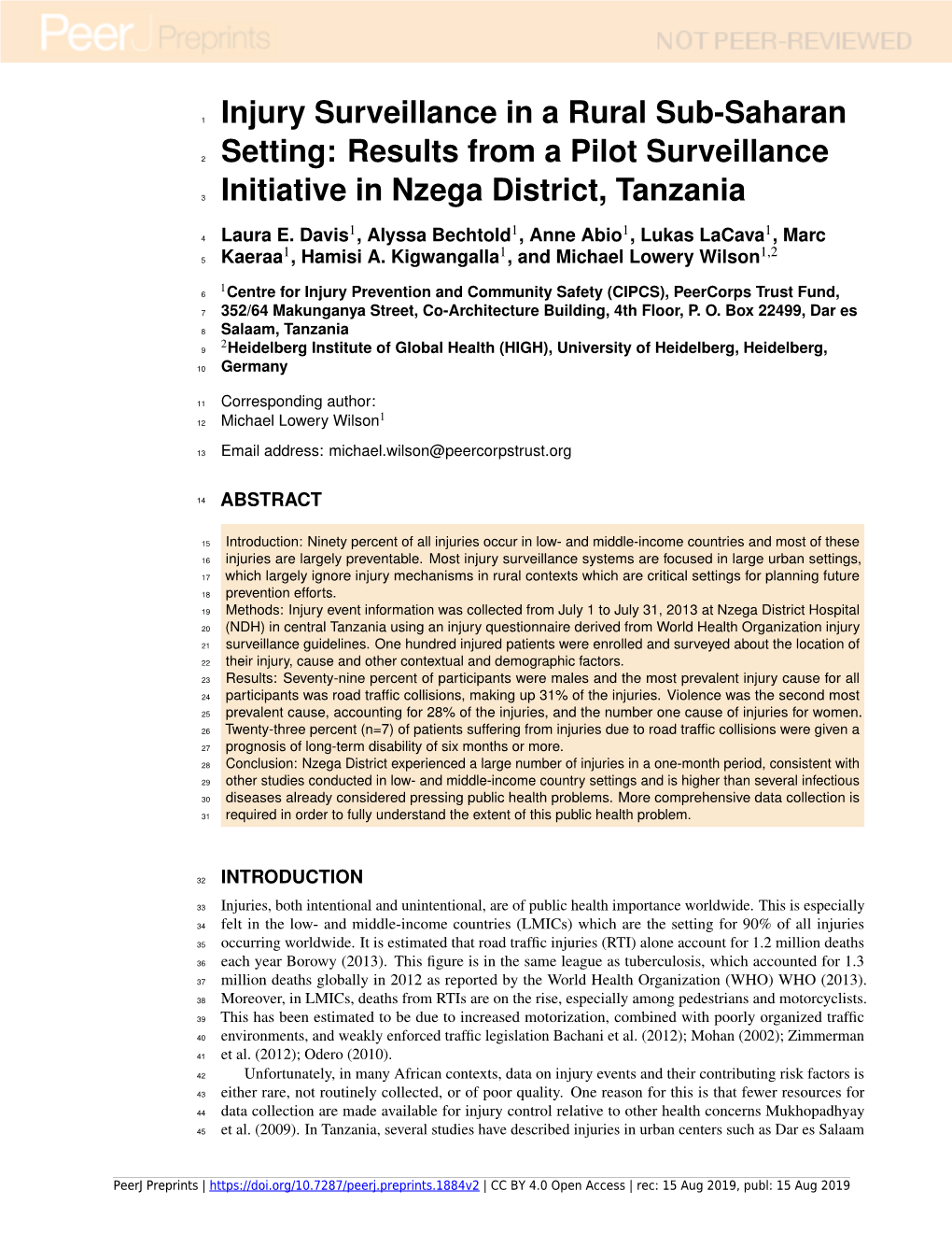 Results from a Pilot Surveillance Initiative in Nzega District