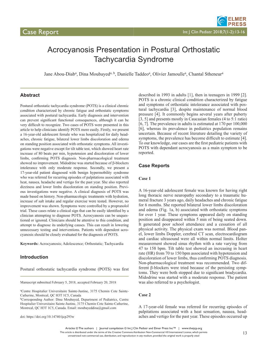 Acrocyanosis Presentation in Postural Orthostatic Tachycardia Syndrome