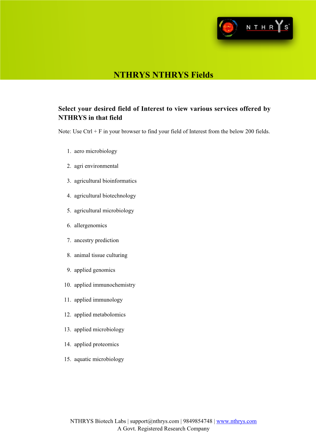 NTHRYS NTHRYS Fields Information