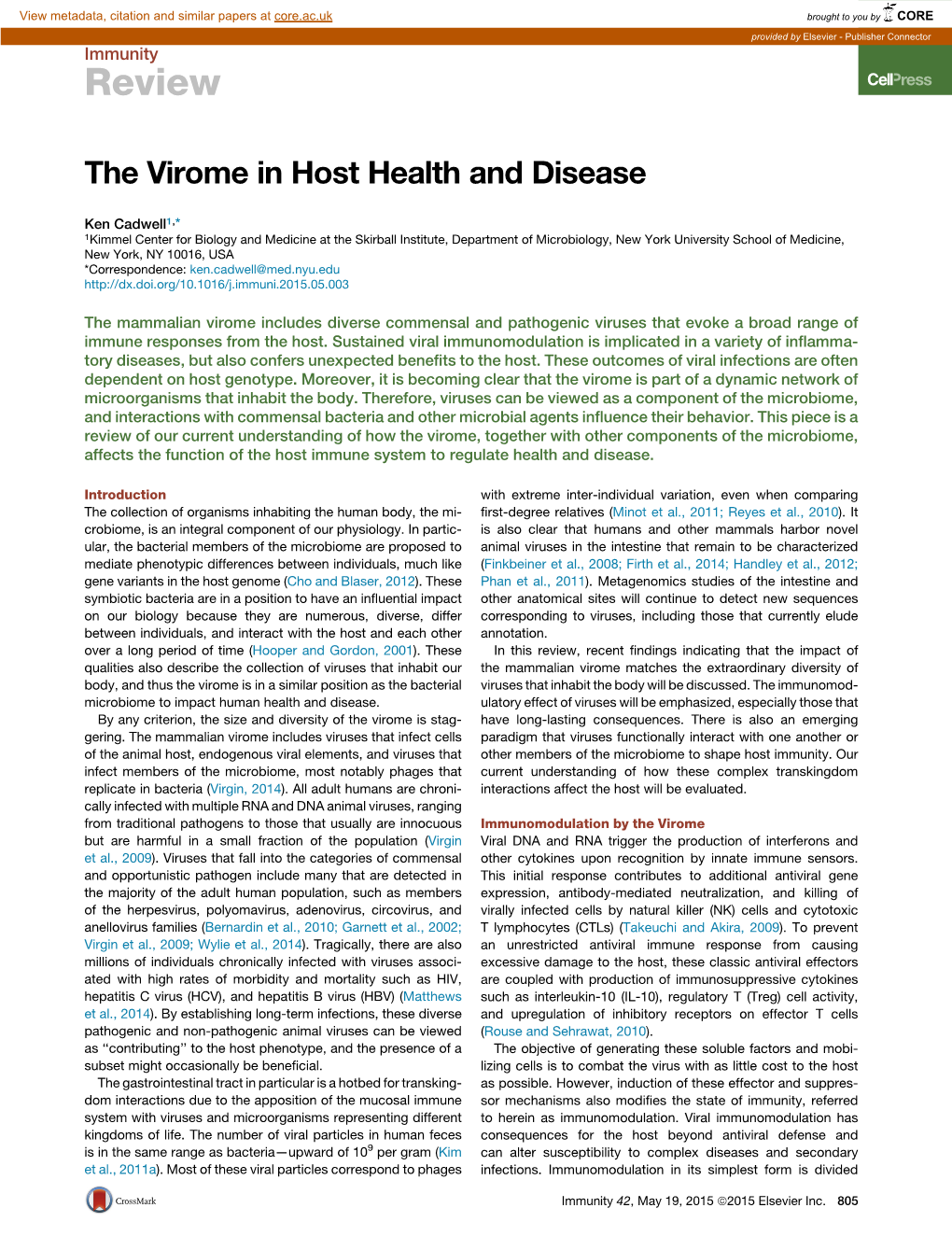 The Virome in Host Health and Disease