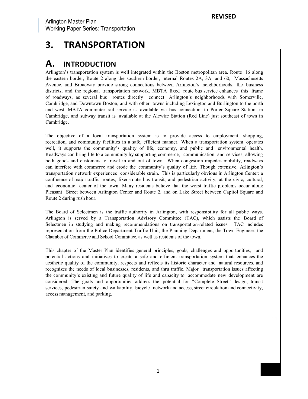 Arlington Master Plan Baseline Report/Transportation