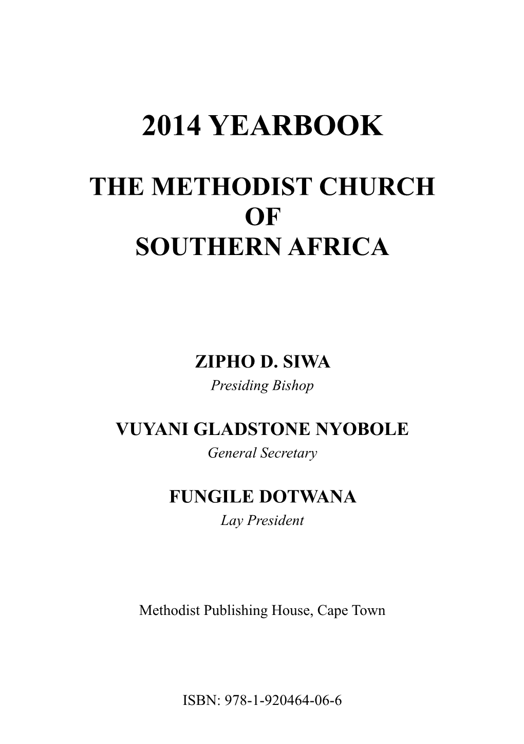 2014 Yearbook the Methodist Church of Southern Africa