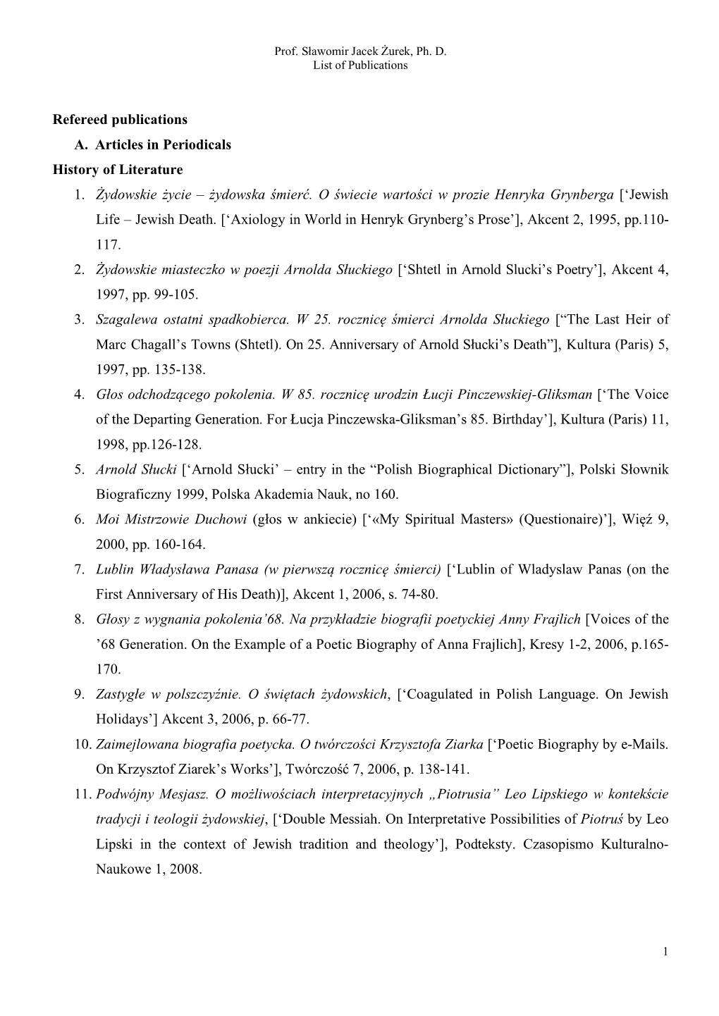 List of Publications